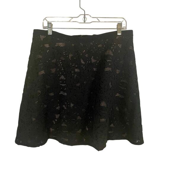 Ann Taylor Black Cutout Lace A-Line Mini Skirt Nude Lining Ruffle Skirt Size 14 - Picture 1 of 6